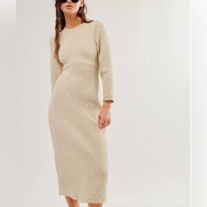 Free People Gabby Seamless Sweater Midi Dress NWT Ivory size M/L